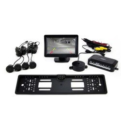 Parkovací asistent TFT01 4,3” s kamerou CAM-402 LED v podložke pod ŠPZ, 4-senzorové, čierne