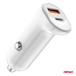 Nabíjačka do auta USB-A+ USB-C 20W 12/24V AMiO-03875