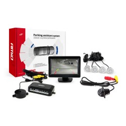 Parkovací asistent TFT01 4,3" s kamerou HD-305 LED 4-senzorové strieborné