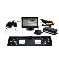 Parkovací asistent TFT01 4,3” s kamerou CAM-402 LED v podložke pod ŠPZ, 4-senzorové, biele